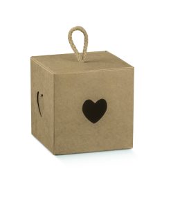 Contenant Dragées Kraft – Cube coeur – Cordelette – Lot de 10